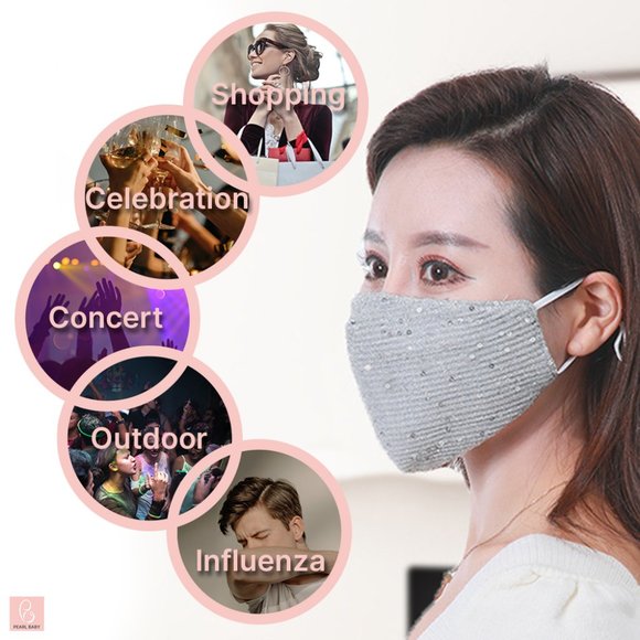 Silver Glitter Mask with chain and scrunchie - Picture 4 of 5